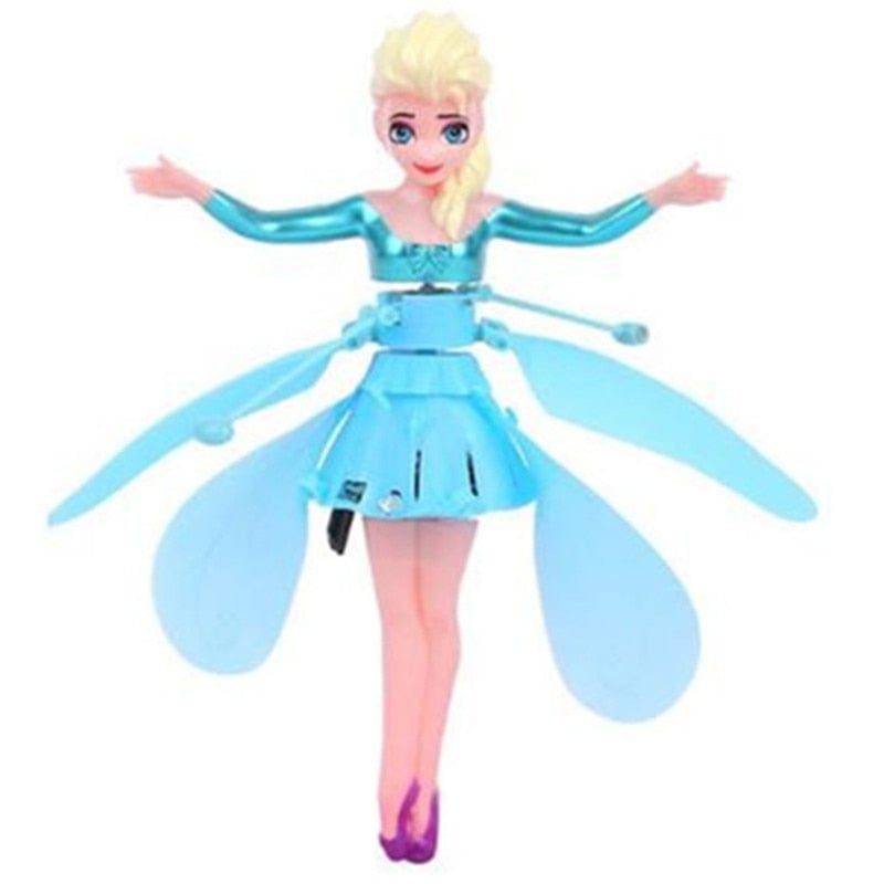 Magical electronic flying toy fairy doll in mid-air flight for kids