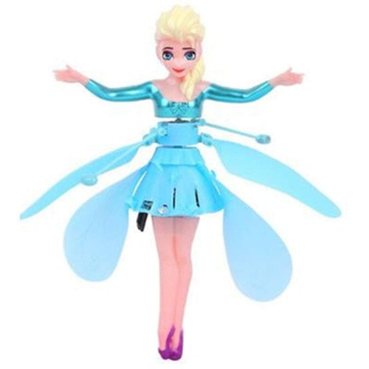 Magical electronic flying toy fairy doll in mid-air flight for kids