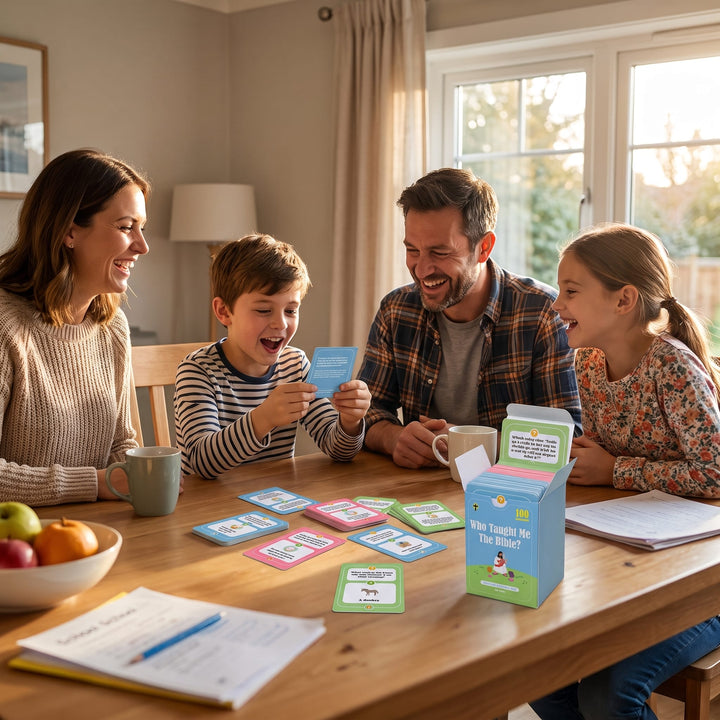 Detailed view of question cards from the kids educational Bible trivia game