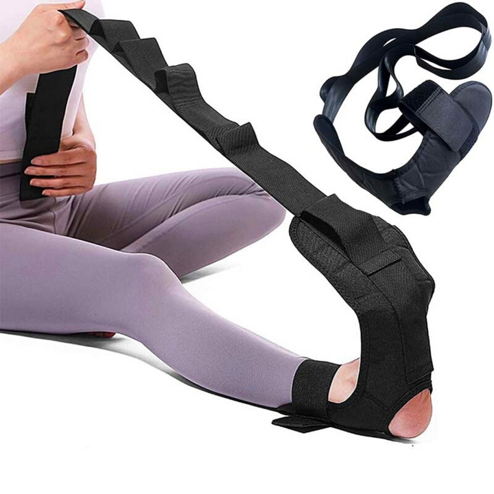 Close-up view of the foot cradle and multi-loop handle design of the stretching belt [[lstfy-media:3]]