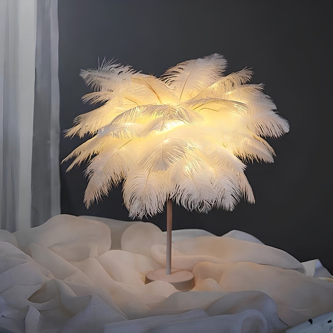 Complete view of luxury feather accent lamp for sophisticated interiors