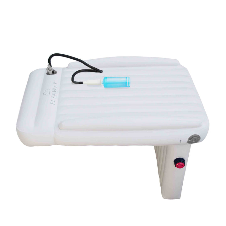 Lightweight inflatable kids airplane bed packed in travel luggage