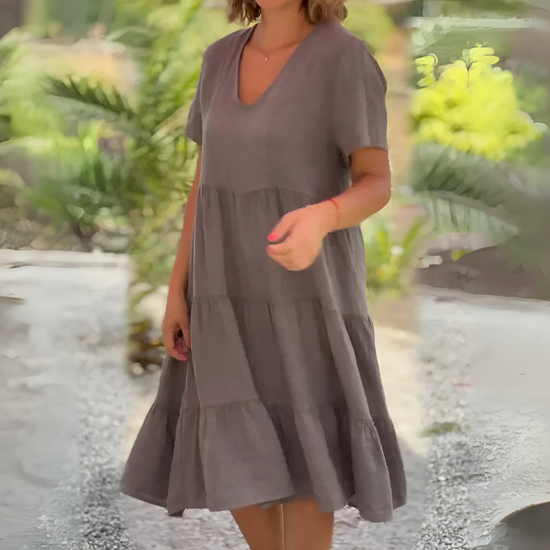 Women's flowing V-neck midi dress in a comfortable casual summer style