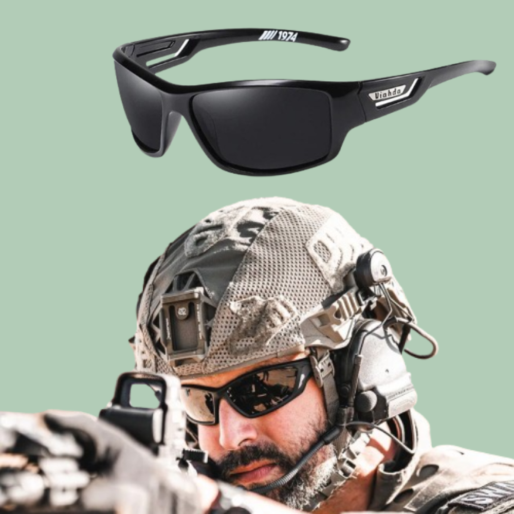Black polarised photochromic sunglasses with sleek frame design