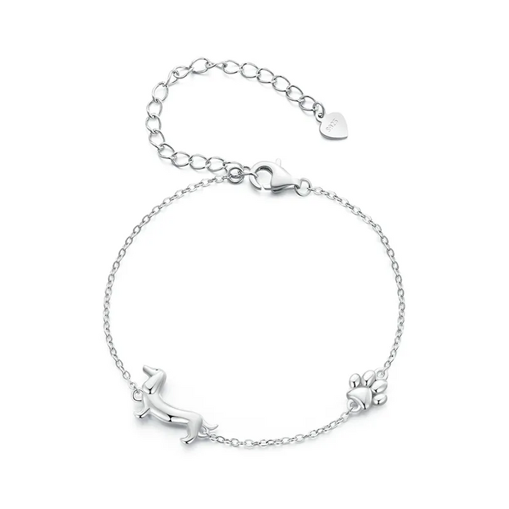 Sterling silver dachshund and paw print charm bracelet