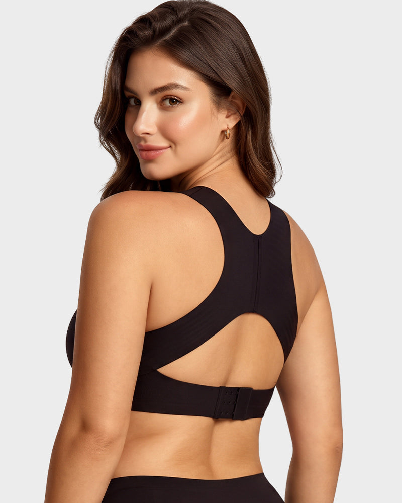 Everyday support bra with cross-back design for improved posture