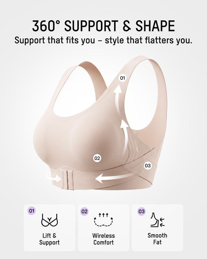 Comfortable cross-back posture bra showing the adjustable strap design