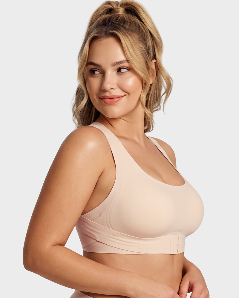 Back view of women's posture bra highlighting cross-back support panels