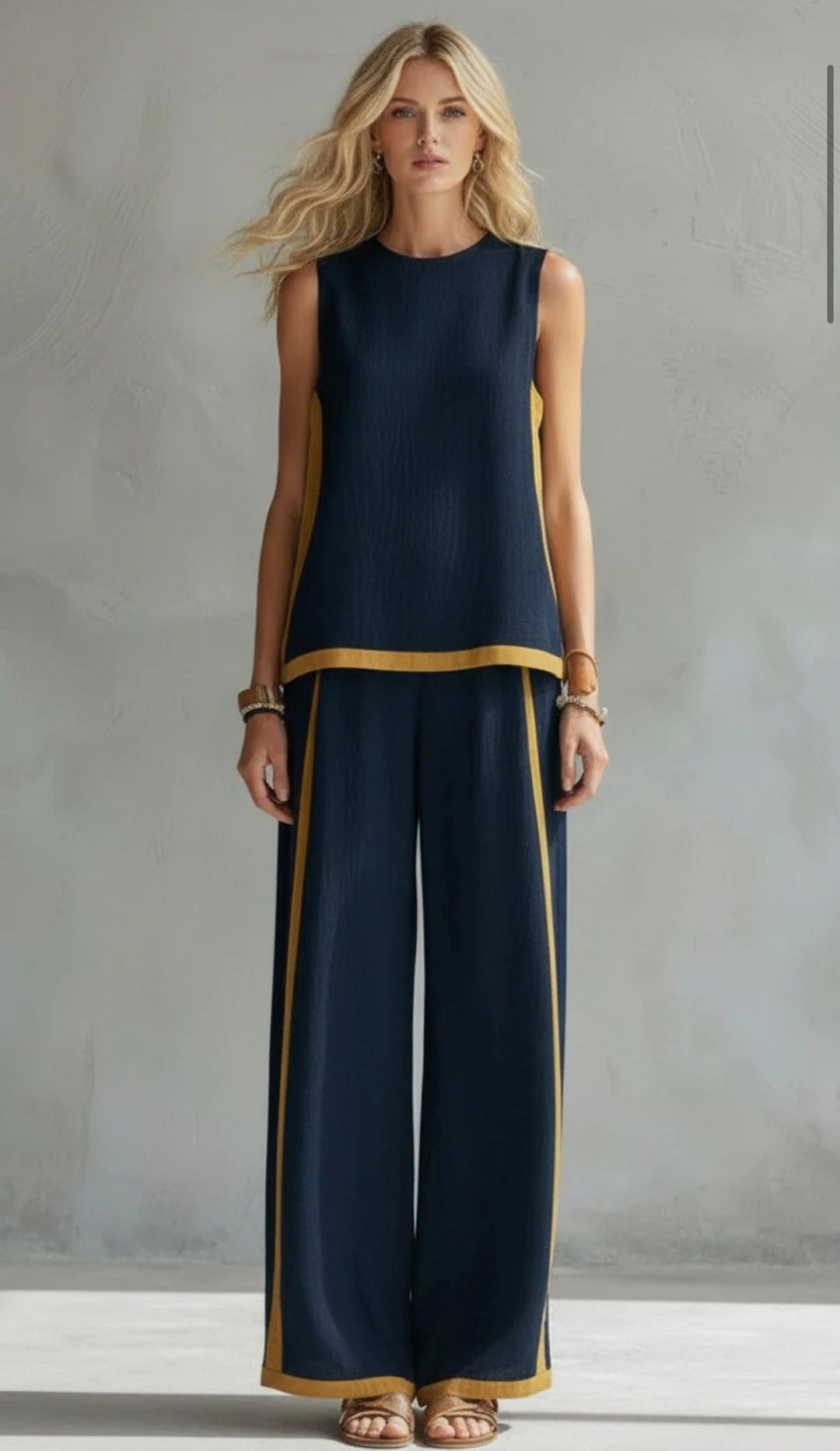Comfortable casual wear matching set including a sleeveless top and wide leg pants