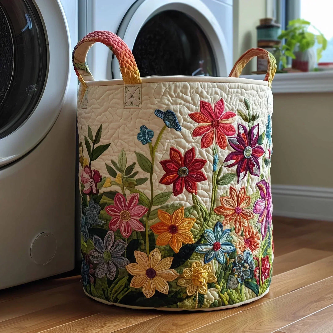 Quilted fabric blanket basket with charming sheep appliques for home decor