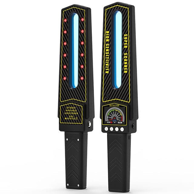 Portable RF bug detector scanner showing front and side profile design