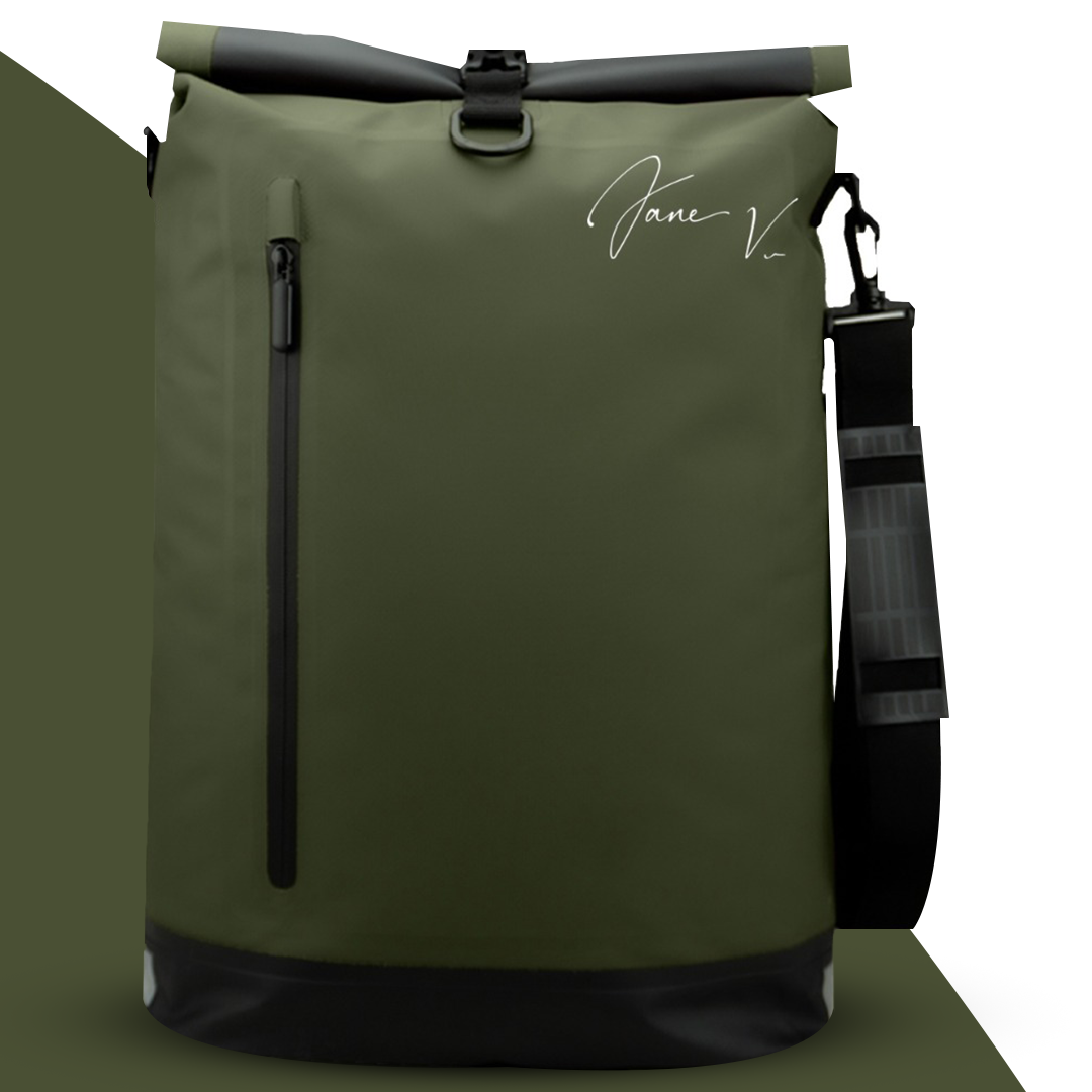 Waterproof bike bag and rucksack shown attached to a bicycle rear rack for commuting