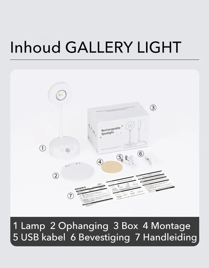 Cordless gallery light displaying sleek design mounted on living room wall