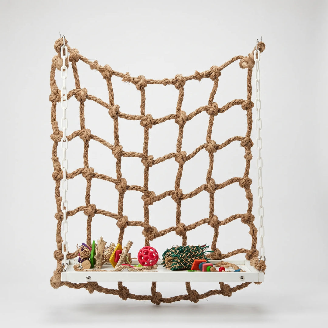 Knotted climbing net toy for pet birds with accessories