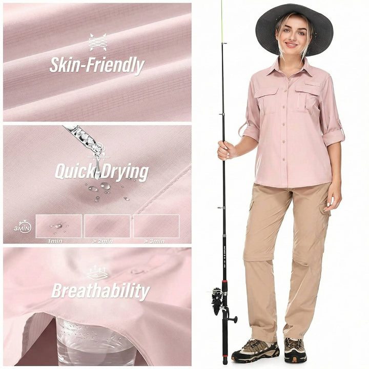Demonstration of skin-friendly, quick-drying, and breathable fabric features with an outdoor hiking model