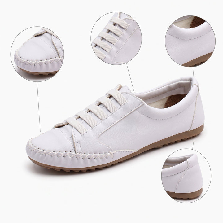 Angle shot of women's slip-on loafer sneakers paired with casual wear