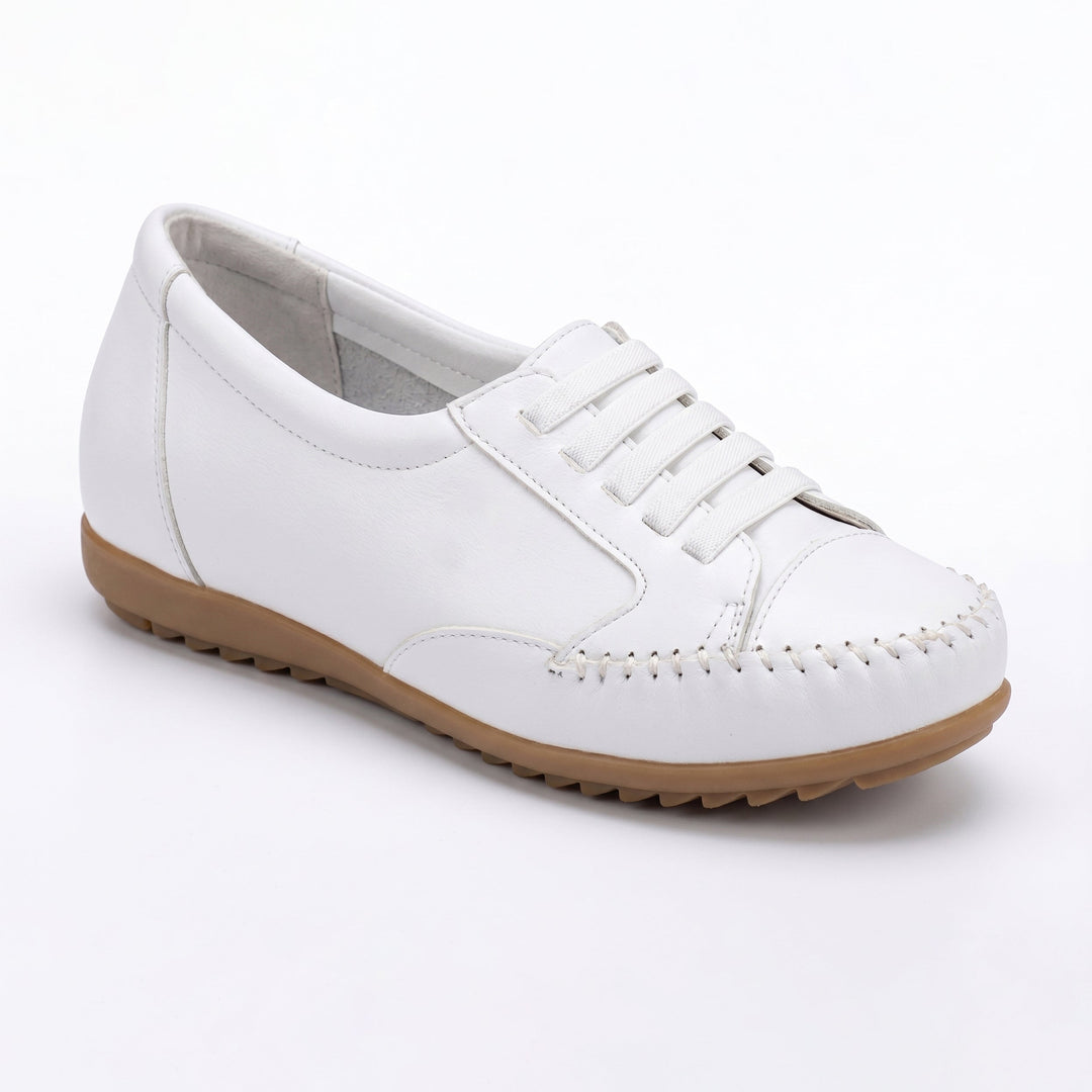 Close-up view of breathable mesh upper on women's casual walking shoes