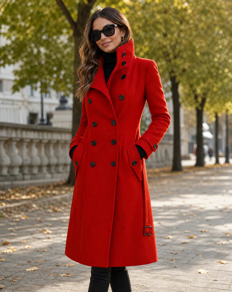 Noelle | Women’s Stand Collar Wool Blend Long Coat