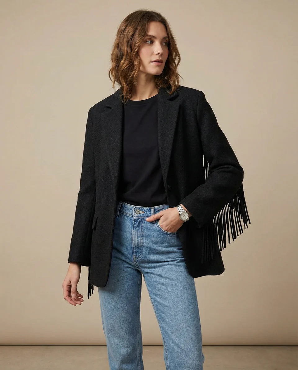Lara | Women’s Wool Blend Tassel Blazer Jacket