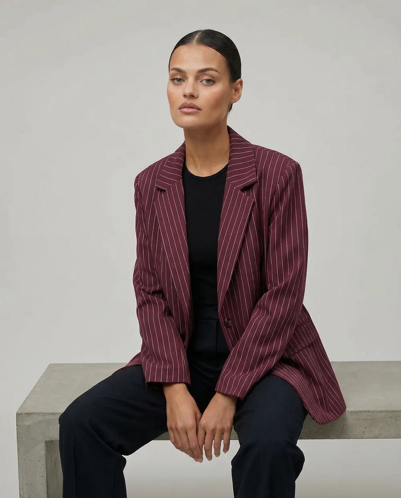 Christiana | Women’s Pinstripe Longline Blazer Coat