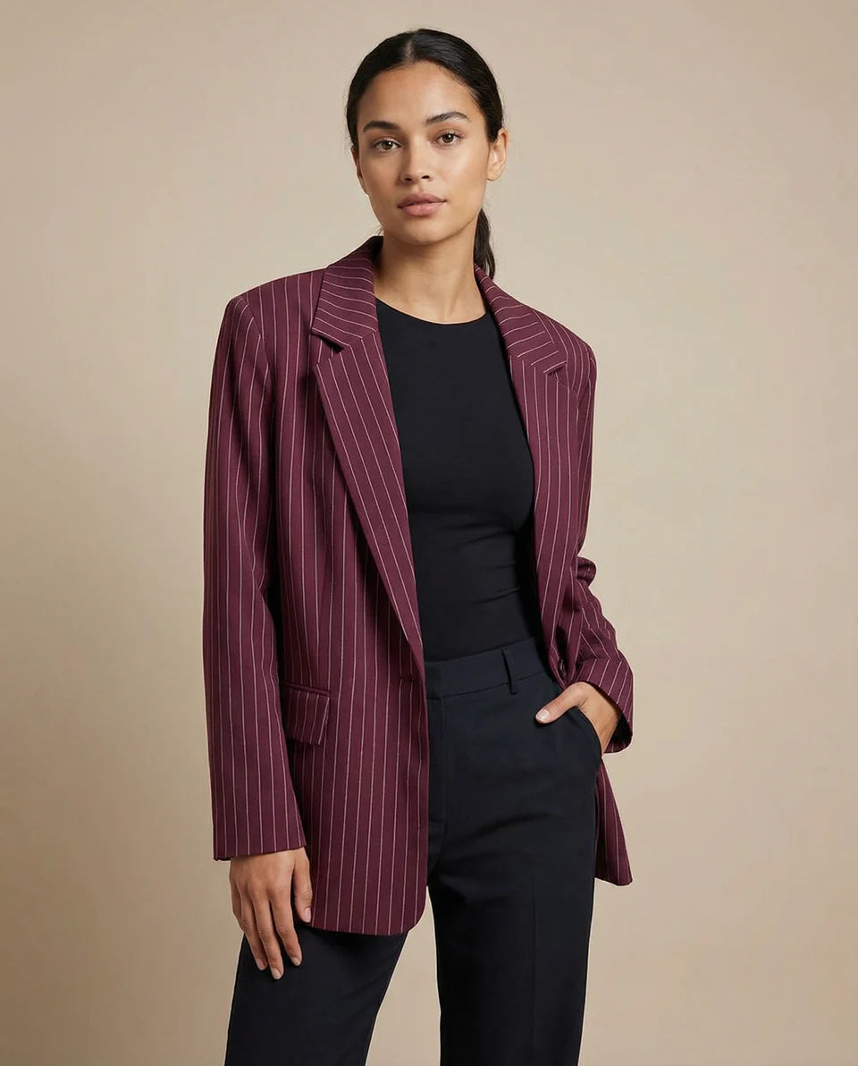 Christiana | Women’s Pinstripe Longline Blazer Coat