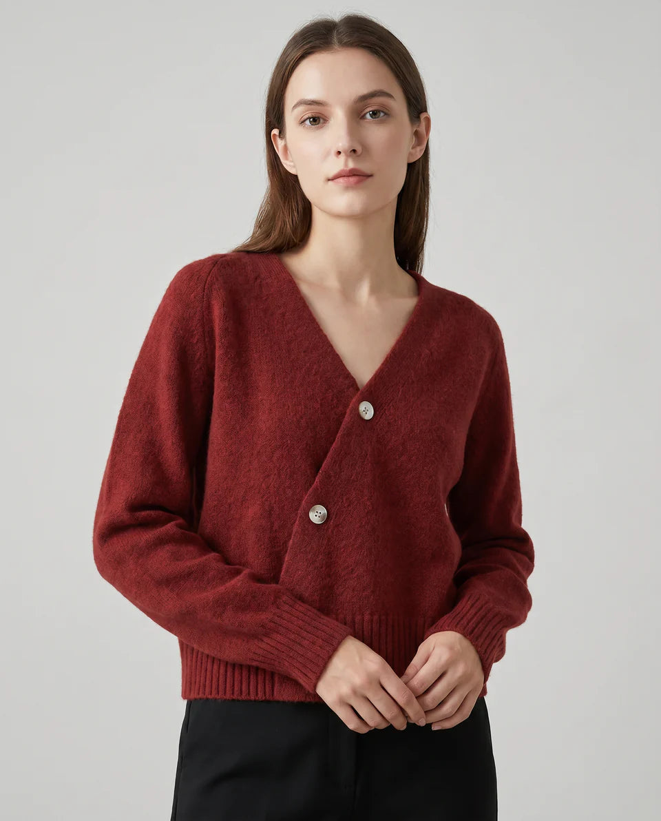 Vireya | Women’s Asymmetrical Button V Neck Knit Cardigan