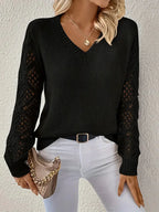 Kinslea | Women’s Crochet Sleeve V Neck Knit Sweater