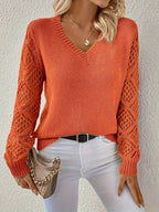 Kinslea | Women’s Crochet Sleeve V Neck Knit Sweater