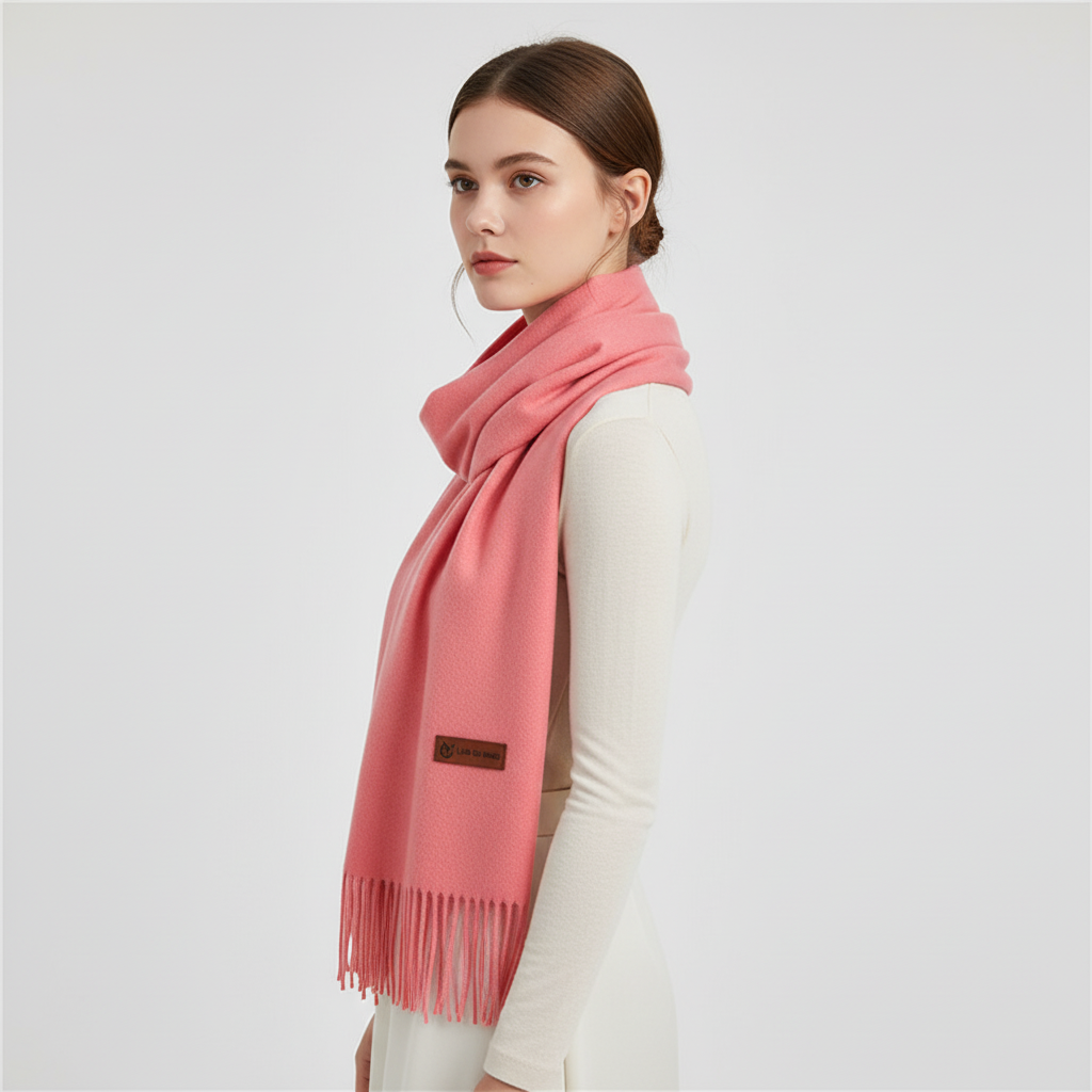 Plush warm scarf laid flat showing full length