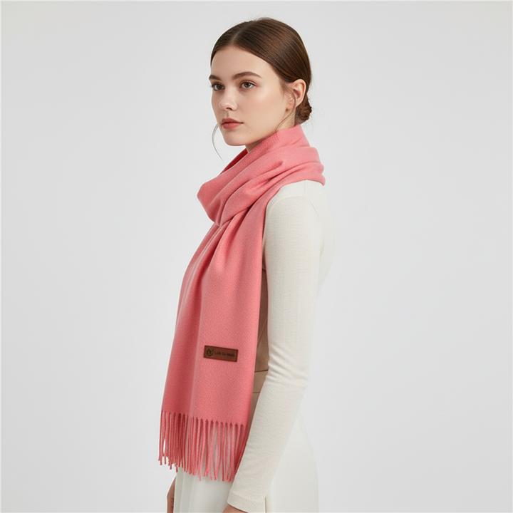 Plush warm scarf laid flat showing full length