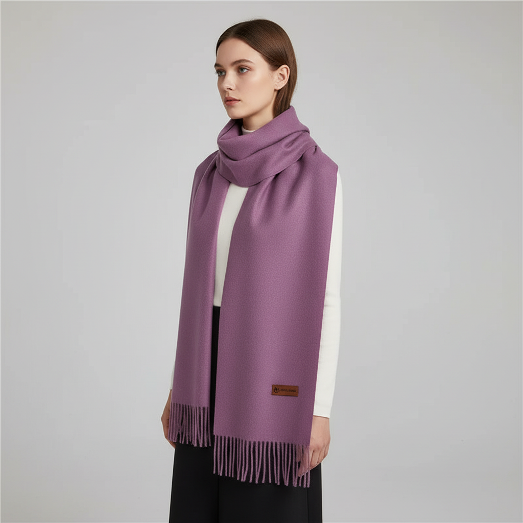 Detailed shot of fringes on cozy oversized stole