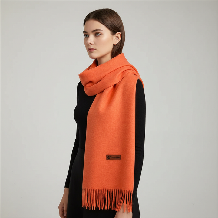 Stylish grey winter scarf paired with outerwear