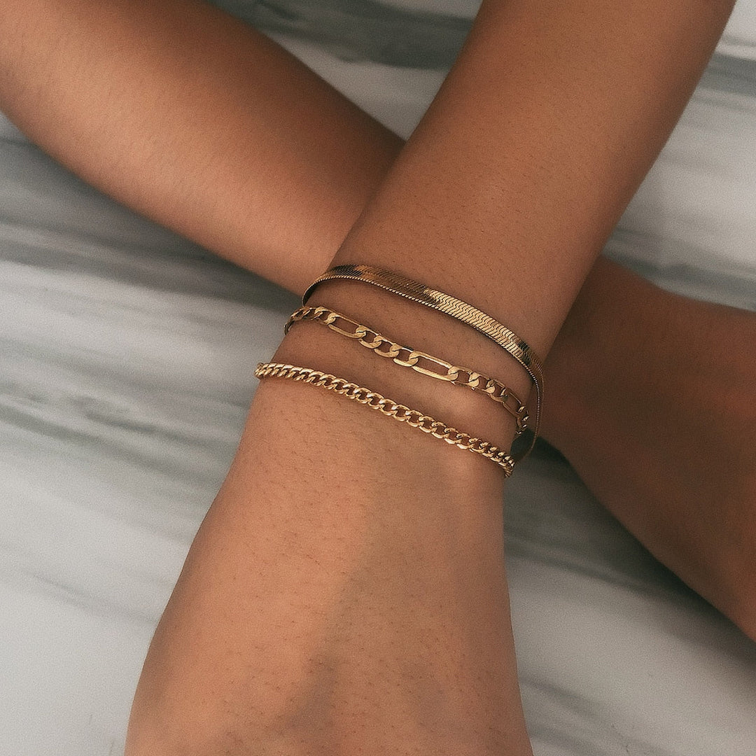 Women's delicate layered 3-piece bracelet set in gold finish