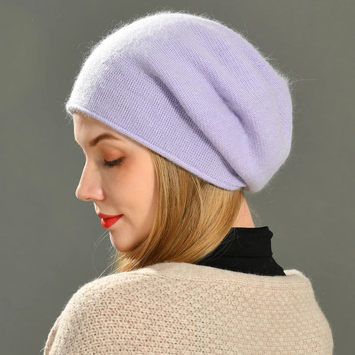 Slouchy knit cap for women in a cozy winter style