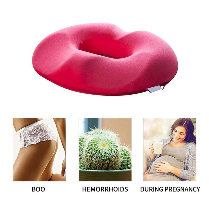 Portable donut pillow with carry handle for travel and car seat support