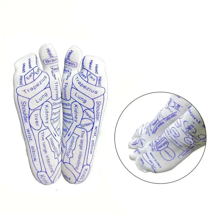 Side view of unisex reflexology socks designed to improve blood circulation