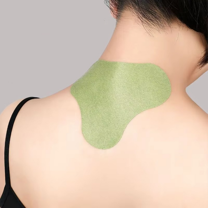 Herbal patch applied to neck for stiffness and pain relief