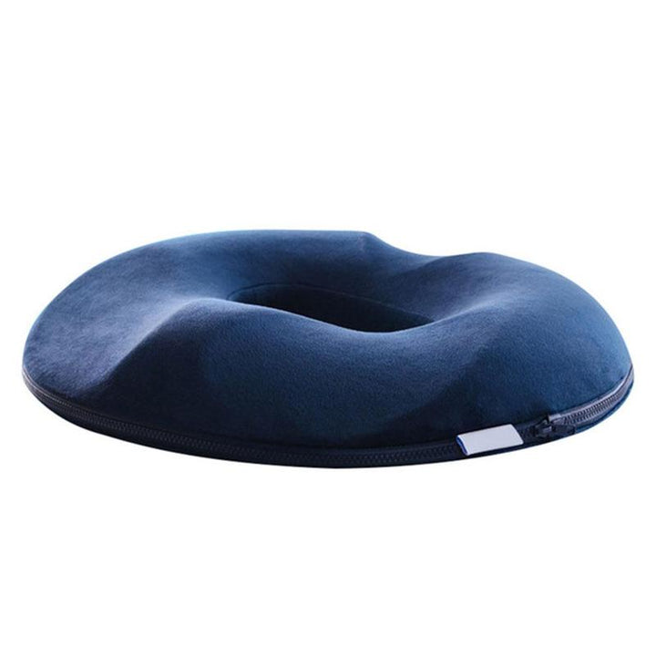 Close up of breathable mesh cover on black orthopaedic donut cushion