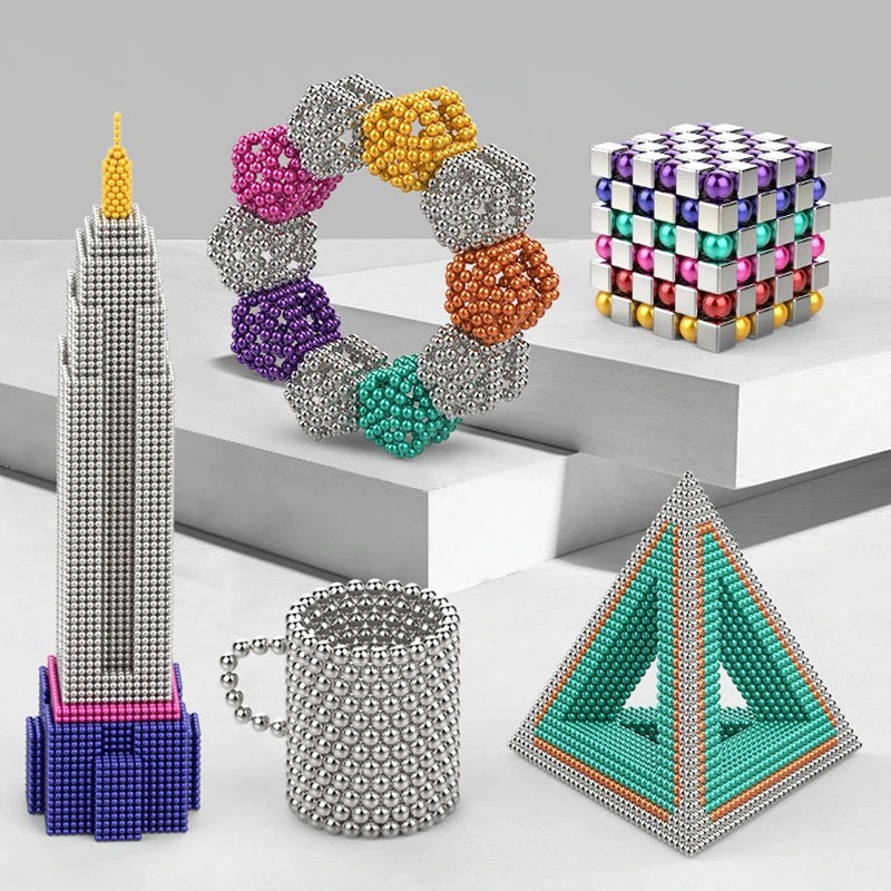 Colorful magnetic spheres built into various architectural and geometric shapes