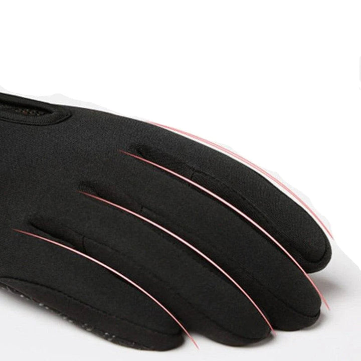 Waterproof cold weather gear gloves featuring an adjustable wrist strap for a secure fit.