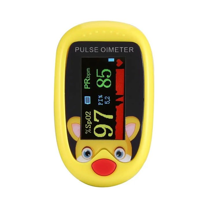 Compact children pulse oximeter device placed on a clean white background