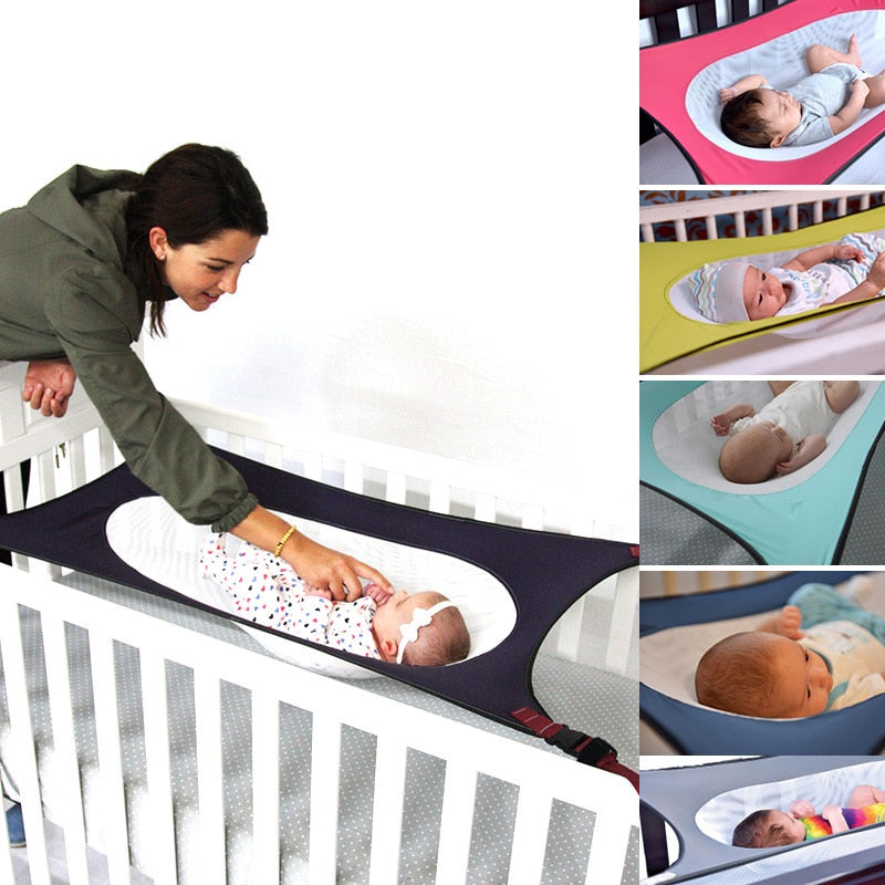 Baby hammock displayed in various color options including grey and pink