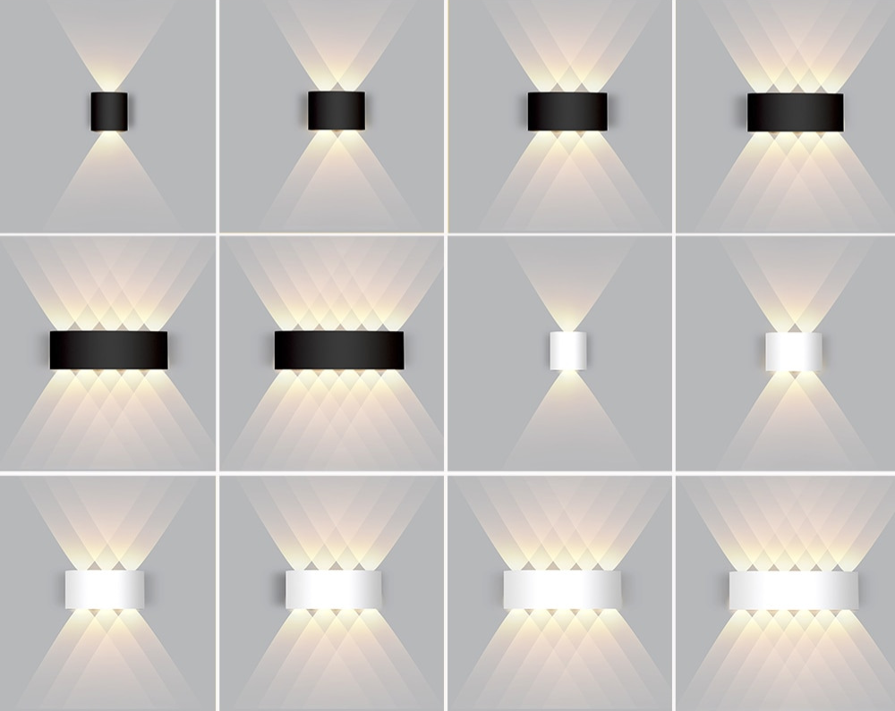 Modern LED wall lamp illuminating a cozy living room wall with warm dual beam lighting.