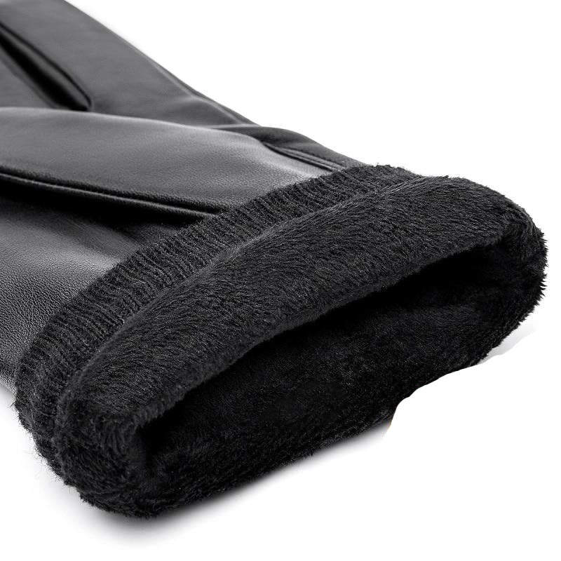 Close-up view of the interior wool lining on men's winter gloves