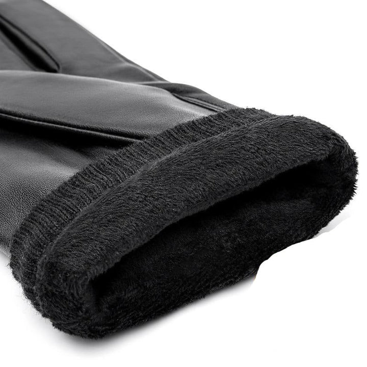 Close-up view of the interior wool lining on men's winter gloves