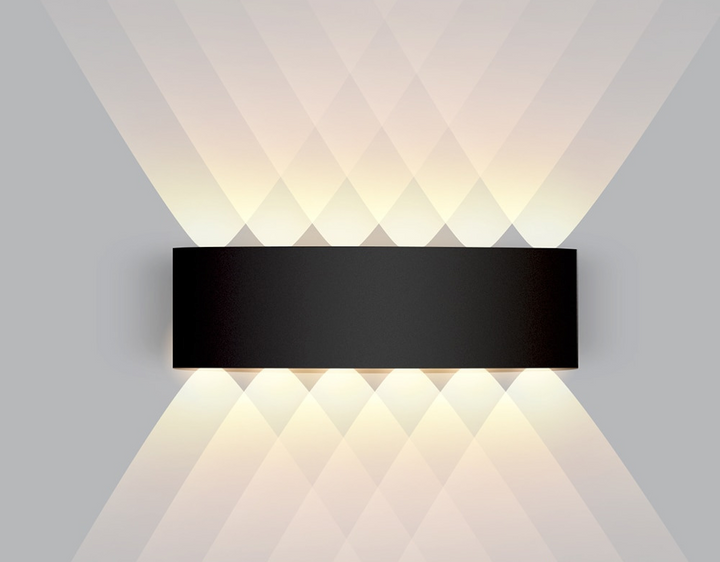 Decorative interior lighting showing the dual beam pattern on a plain surface.
