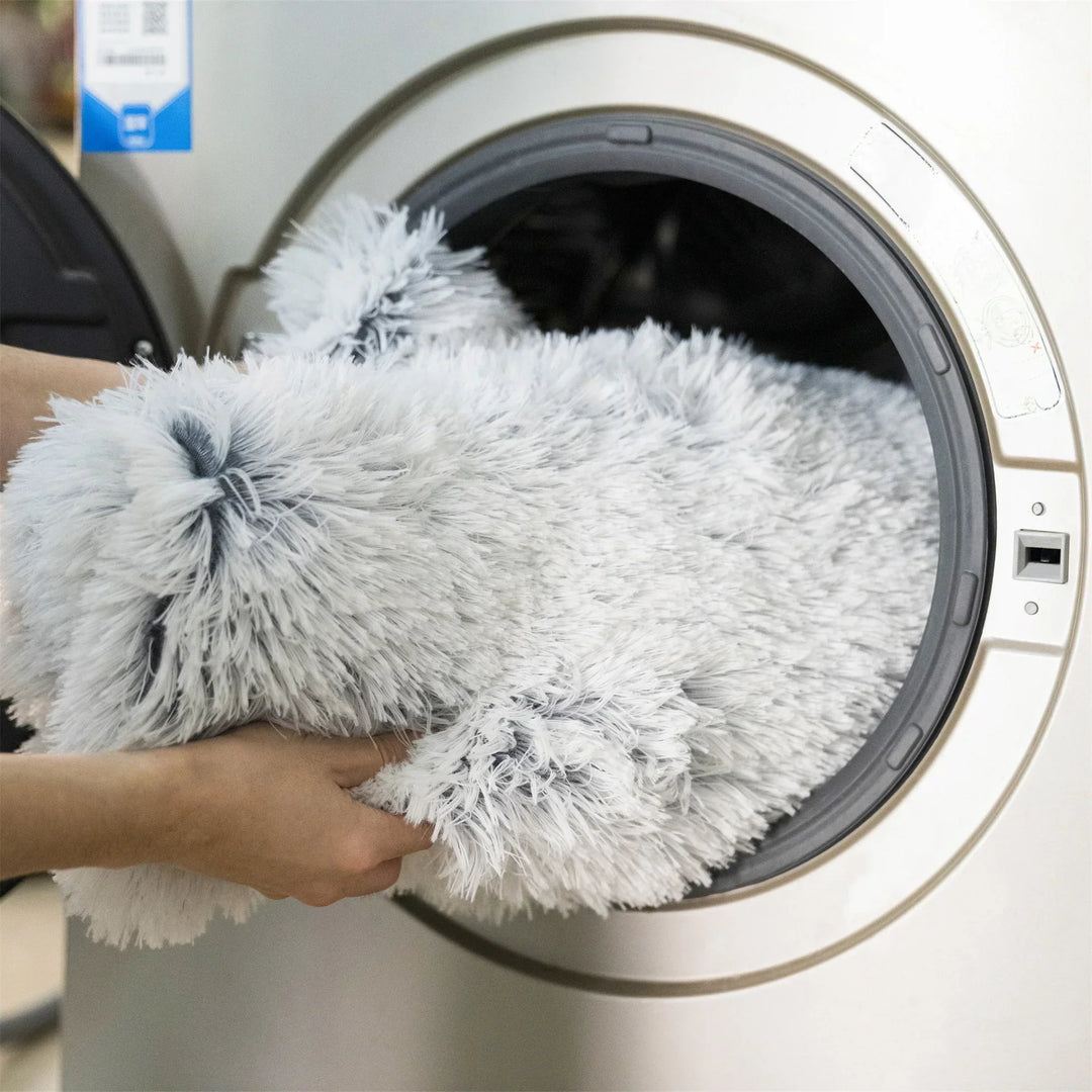 Fluffy cat bed and dog bed showing high-quality stitching and soft texture