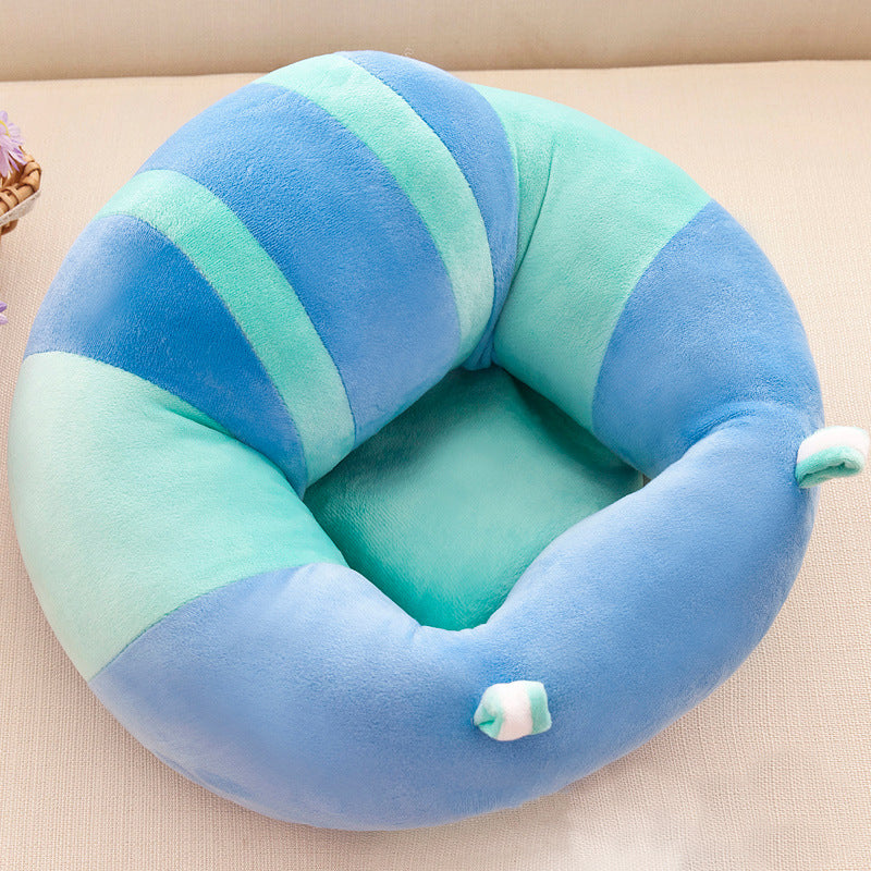 Blue and turquoise striped infant floor seat for playtime