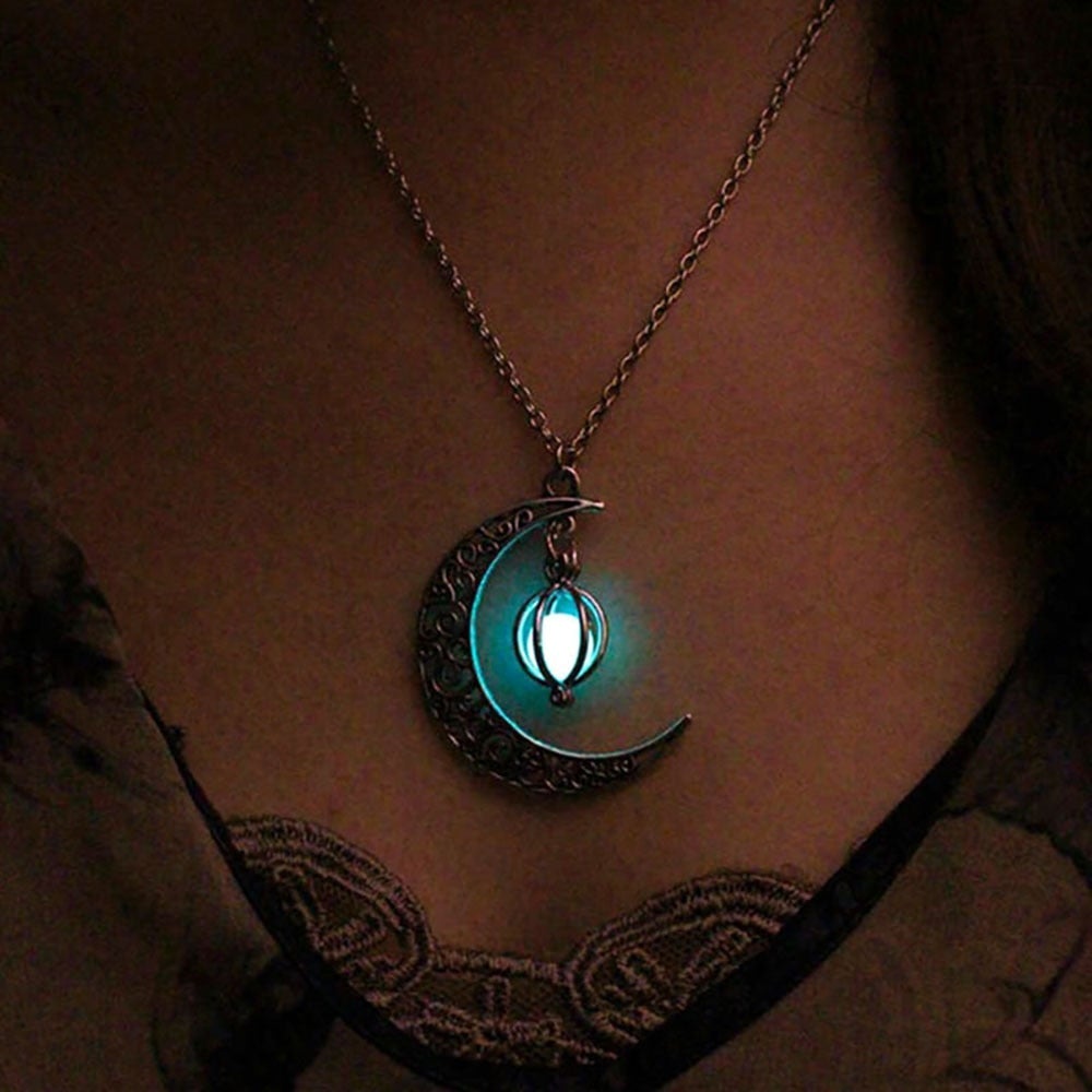 Women's radiant moonlight glow pendant necklace glowing softly in the dark