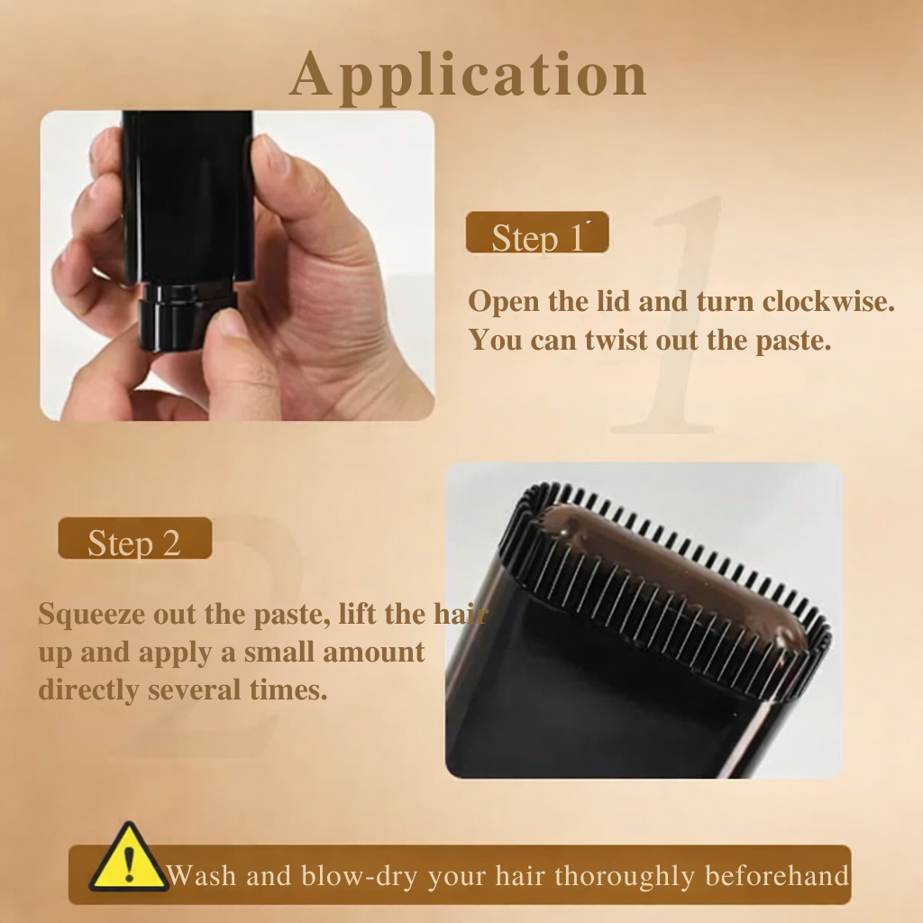 Instant root touch-up hair colour stick for grey coverage in packaging